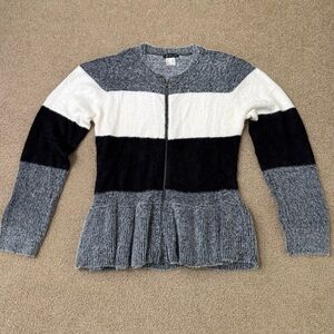Women's Gray, White and Black Striped Sweater